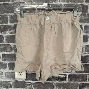 Nia high waisted paperbag shorts tan linen pockets
